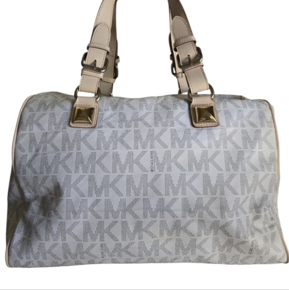 Michael Kors Light Beige MK Logo Satchel with Gold Hardware - Picture 4 of 14
